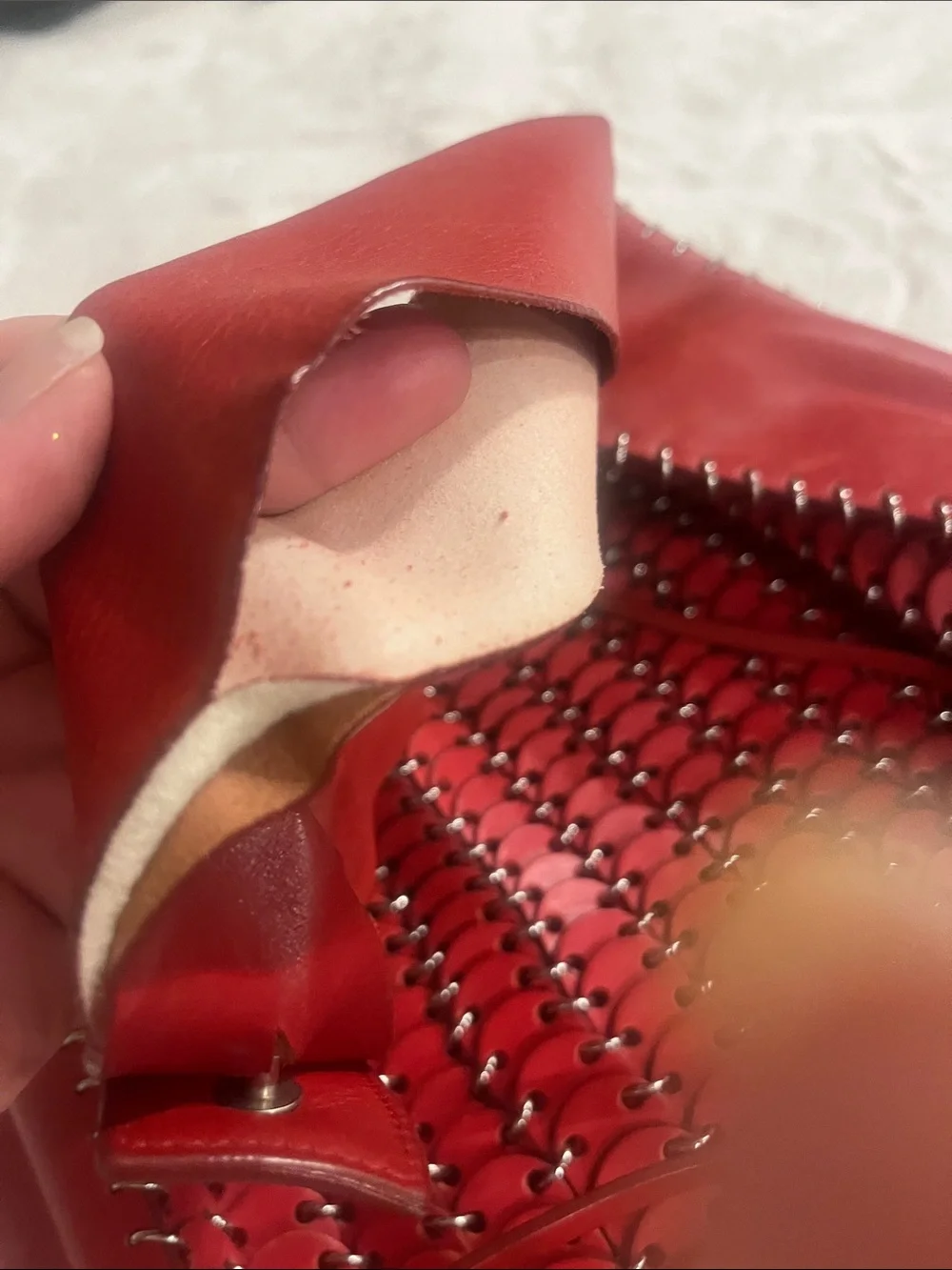 Paco Rabanne Red Woven-Link Shoulder Bag